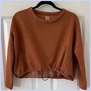 [ZARA] Rust Brown/Copper Adjustable Cropped Crewneck Sweater - S